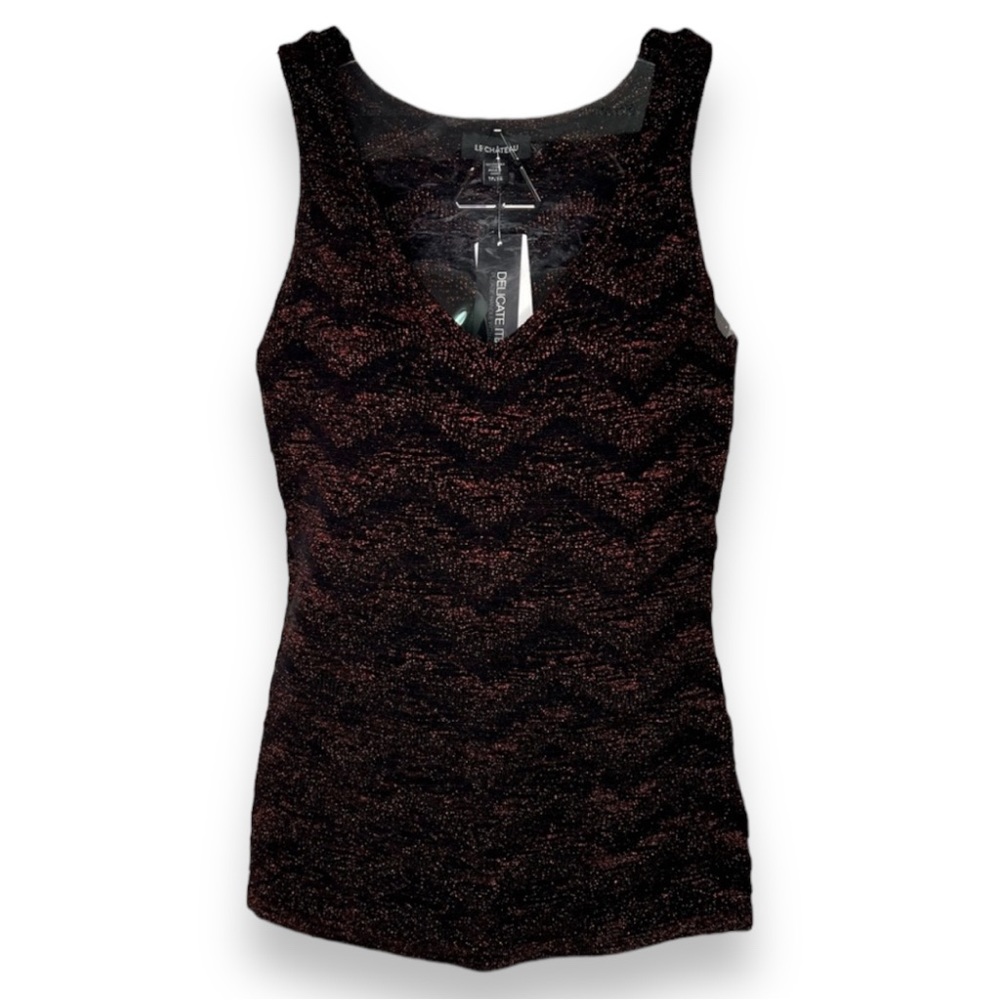 NEW Le Chateau Black & Metallic Red Zigzag Knit Tank Top Women’s Size XS